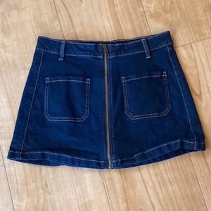 Denim zip up skirt
